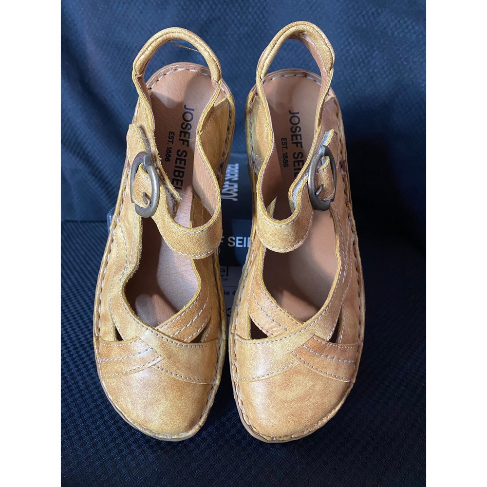 Josef Seibel Rosalie 49 Amber Leather Sandals Womens Size 37 NEW 79549 258 835
